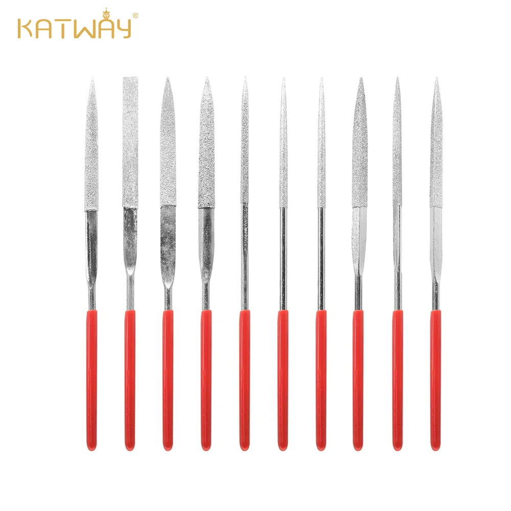 

KATWAY 10Pcs Mini Needle File Set 3x140mm – Diamond Needle Files for Stone, Glass, Metal Carving, and Craft Hand Tools HH-AA13