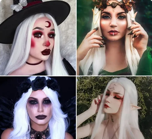 Peluca sintética blanca larga para mujer, Cosplay de Halloween, pelo sintético liso de colores para mujer, disfraz de fiesta