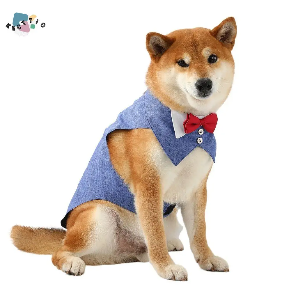 Durable Linen Pet Swallowtail Adjustable with Bow Tie Dog Clothes Four-Color Pet Formal Suit Wedding