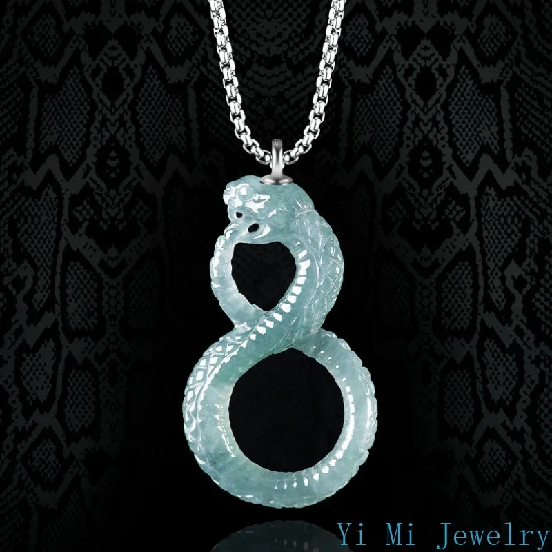 Natural A-goods Jadeite Snake Pendant Black Mamba Memorial Necklace Icy Jade Men and Women Models Fashion Jewelry Pendant