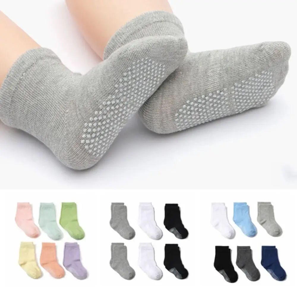 

6Pairs Dispensing Baby Cotton Socks Non-slip Solid Color Toddle Short Tube Socks Breathable Autumn Spring Infant Socks Children