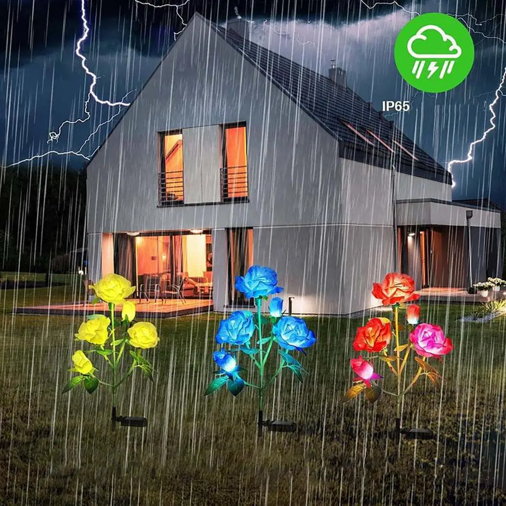 Solar Outdoor Light Durable Solar Courtyard Light Color Changing Solar Rose Flower Garden Lamp Weather Resistant Decorative