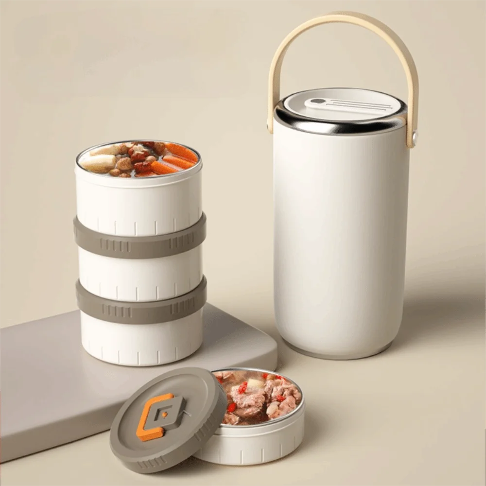 Multi-layer Vacuum Insulated Food Jar Long-lasting Heat/Cold Retention 304 Stainless Steel Thermal Lunch Box Removable