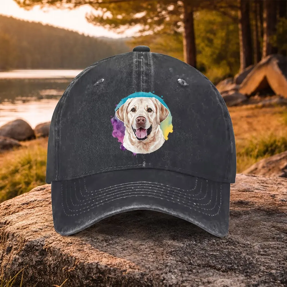 Casual All-Match Labrador Dog Painted Print Washed Baseball Cap, Suitable for Golf, Casual Wear And Outdoor Activities, Unisex G