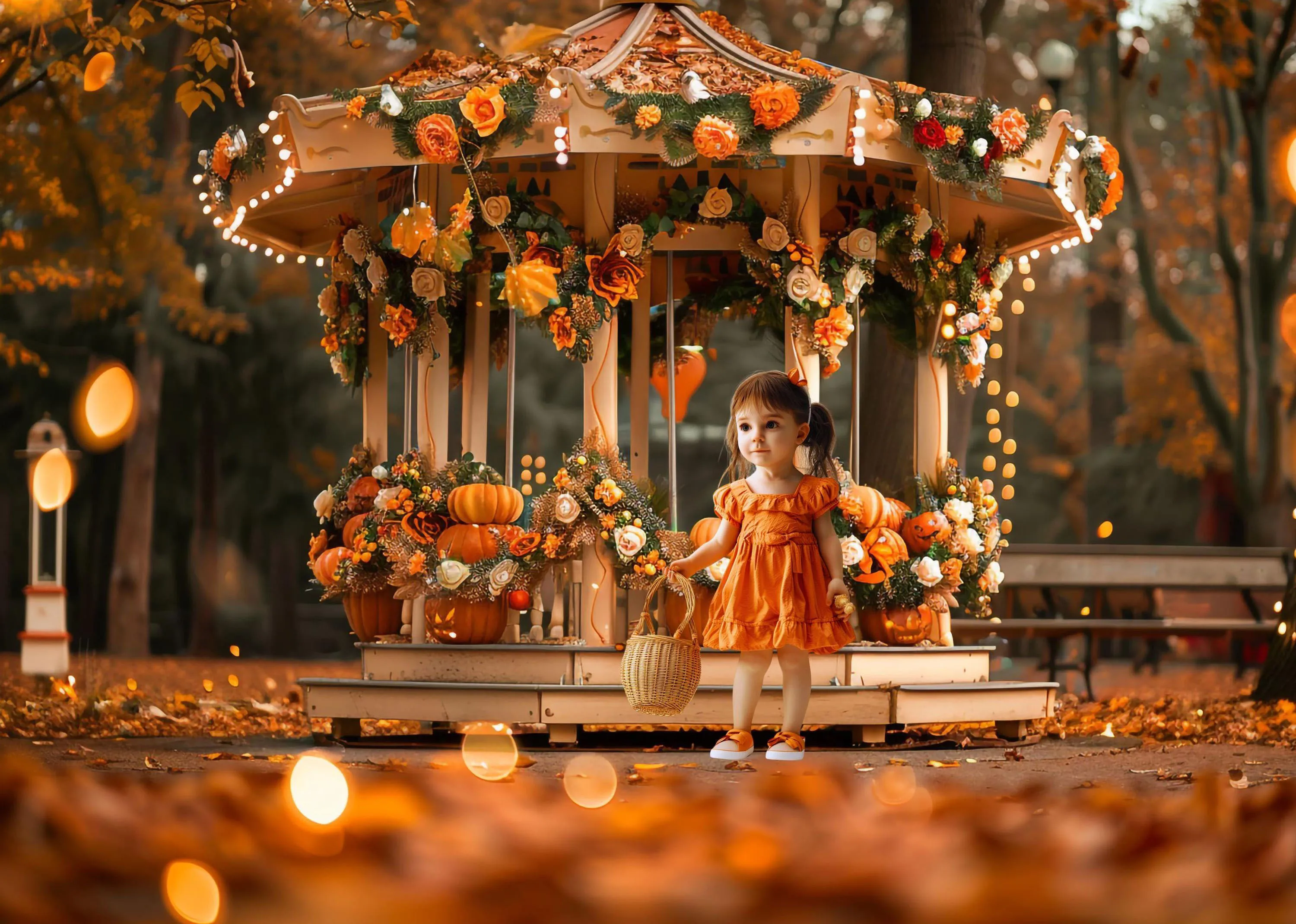 Mehofond 写真撮影の背景秋カボチャカルーセル子供の誕生日パーティーケーキスマッシュポートレート装飾背景写真スタジオ