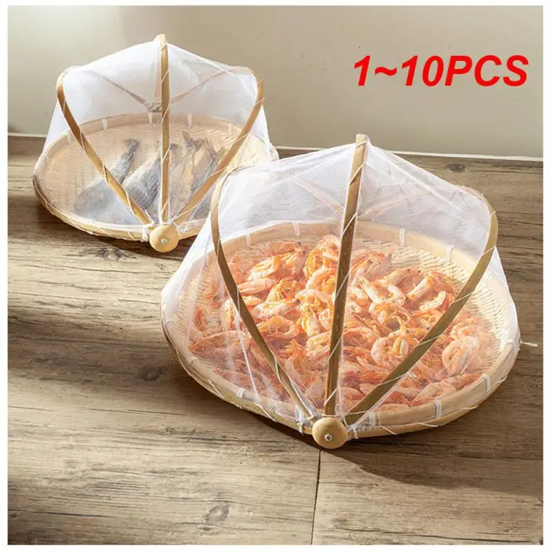 

1~10PCS New Bamboo Tent Basket Hand Woven Tray Anti Bug Food Fruit Container Net Mesh Cover Style For Food Cover Anti Fly Meal