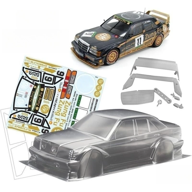 Nadwozia 190mm na drodze 1/10 Benz 190E Clear Lexan Body W/3D tylna owiewka, lustro i naklejka na Rc samochód do driftu 258mm