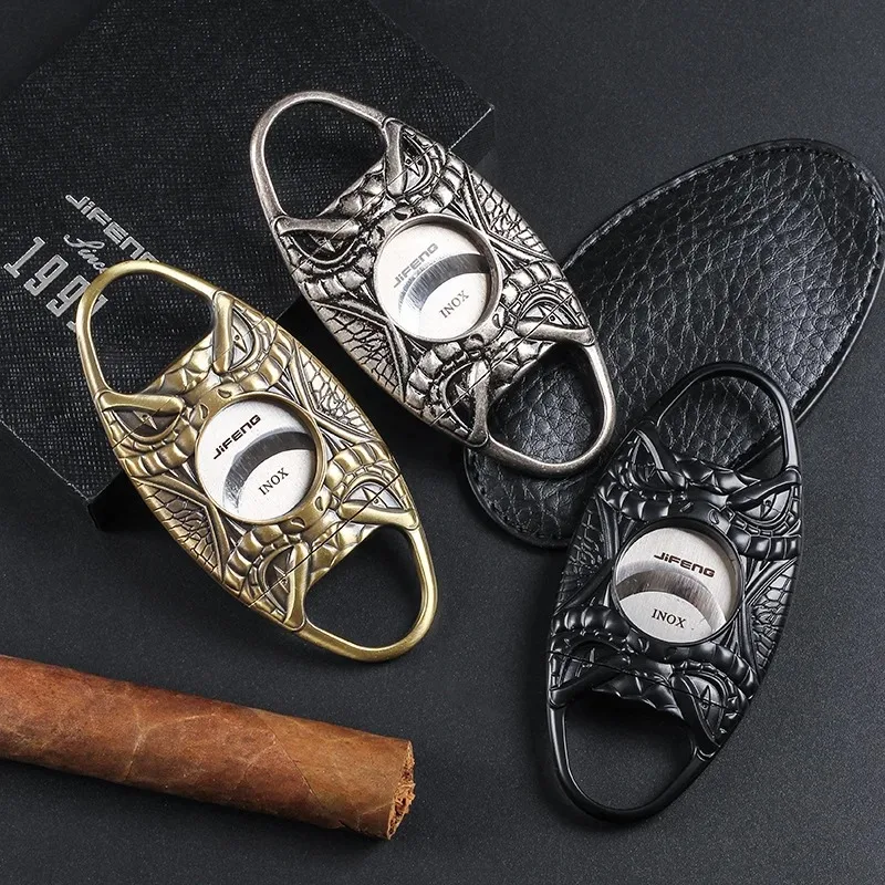 Luxury Embossed Cigar Cutter Sharp Double Blades Cigar Scissors Metal Guillotine Cigar Knife Smoking Accessories