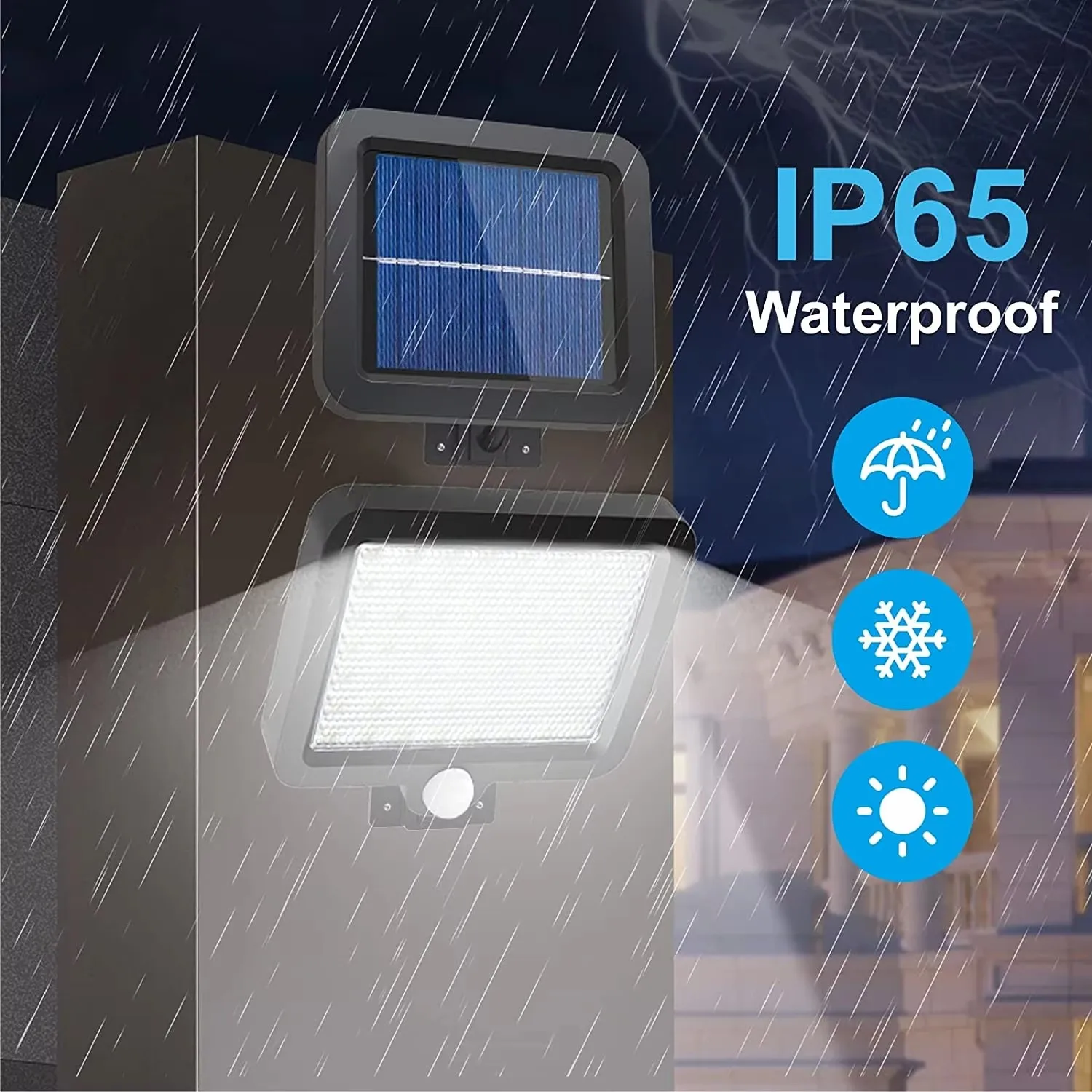 Solar Power Wall Outdoor Motion Sensor Light 56 LEDs Securtiy Night Lamp for Patio Yard Deck Garage Driveway Porch Fence