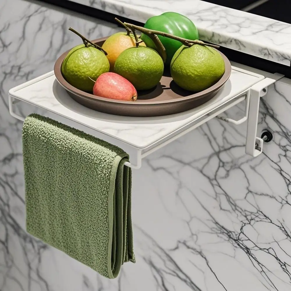 

Carbon Steel Countertop Extender Wall Mounted Adjustable Folding Tabletop Shelf Space Saving with Towel Rack