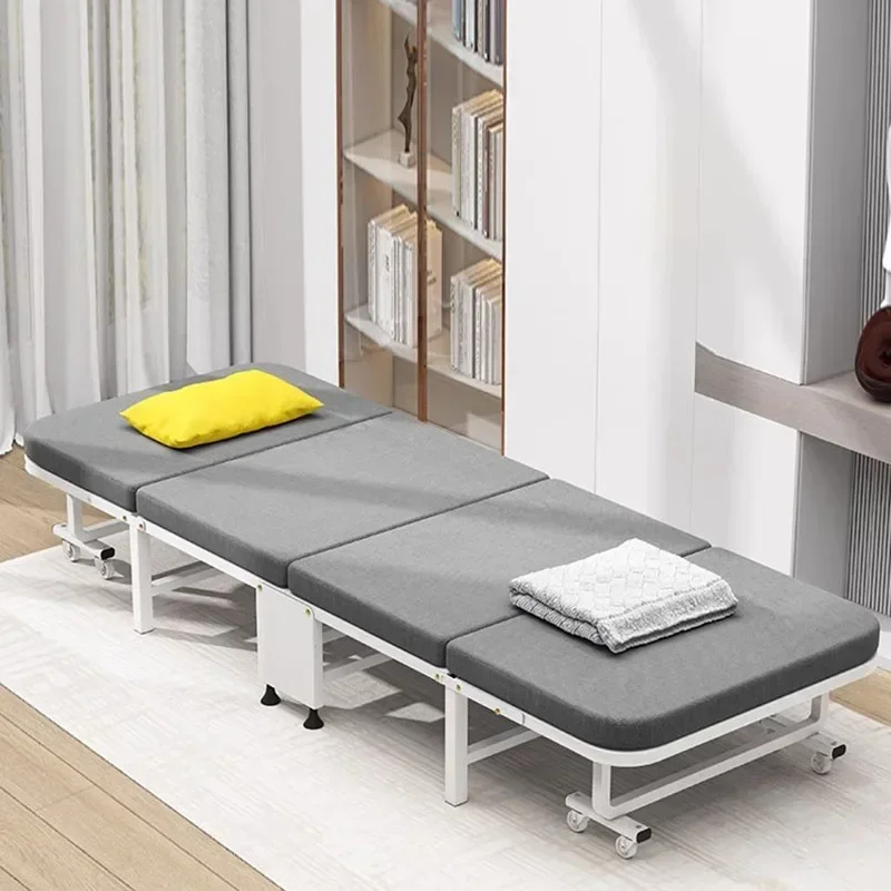 Convenient Small Size Office Folding Bed Nap Recliner Single Adult Hospital Escort Camp Bed with Pulley Folding Furniture