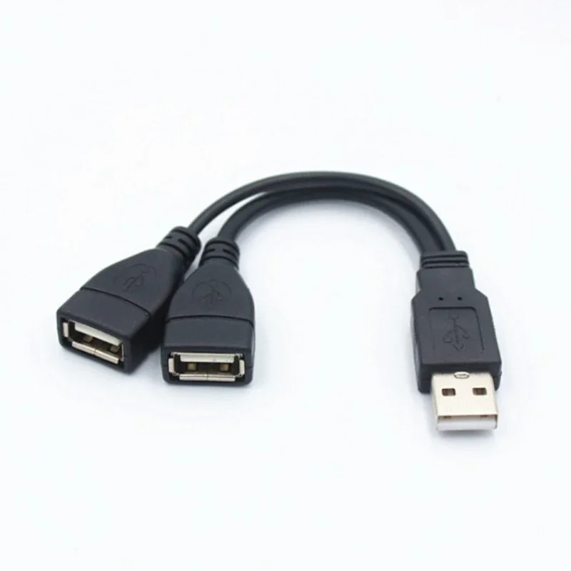 2 In 1 One Male Plug To Two Female Socket Usb2.0 Extension Cable USB Data Cable Charging Line Adapter Black Length 30cm