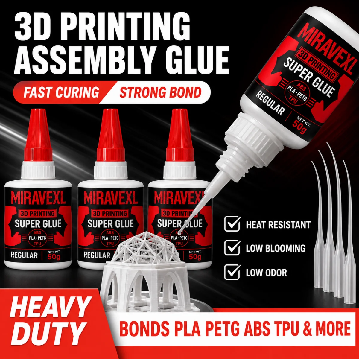 3D Printing Super Glue Liquid - PLA ABS PETG TPU Instant Adhesive | versatile, precise application, for fine cracks, clear
