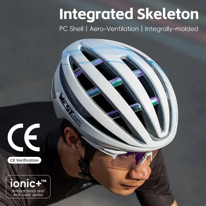 New CE Certified Ultralight One-piece Molded Cycling Helmet with Ion Antibacterial Lining for Men and Women Road Bike Helmet
