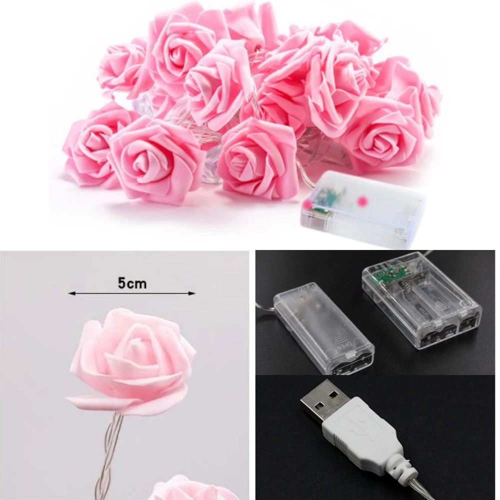 5V Rose Flower LED String Fairy Light Wedding Christmas Party Decoration USB/Battery Power Red Pink Warm Blue RGB 1.5M 3M 6M 10M