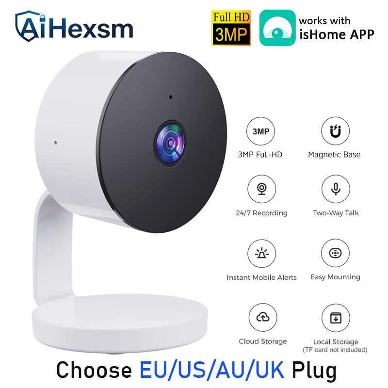 isHome APP HD Wireless 3MP MINI Magnetic Camera Baby Monitor Detection CCTV Video Surveillance Camera Home Wifi Alarm Security