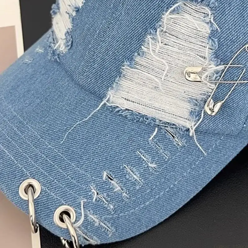 31BF 2000s Distressed Truckers Hat With Metal Rings And Dog Ear Design Adjustable Baseball Hat for Women Casual and Dancing Wear