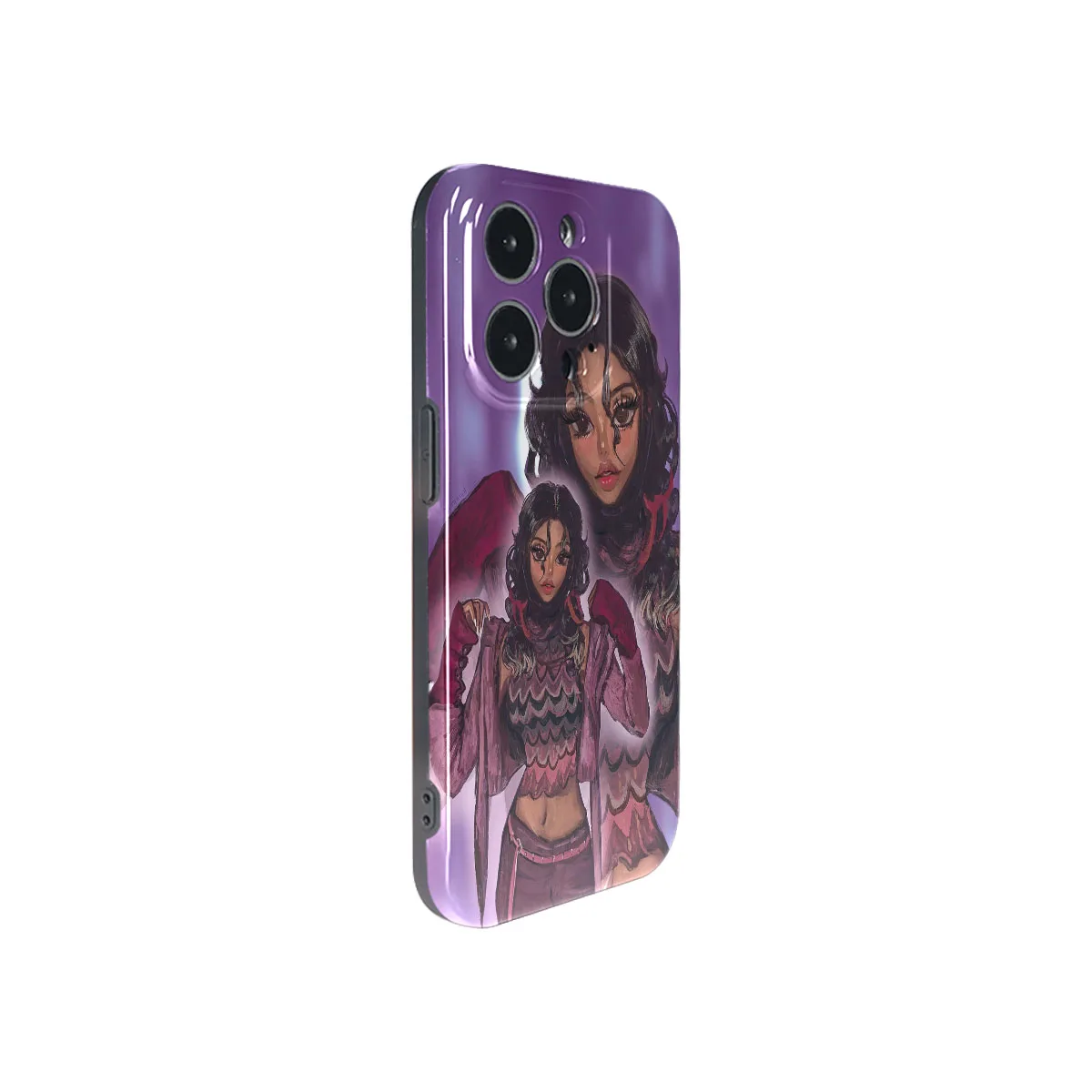 Coque iPhone Art Phone Case Y2K Girl Big Eyes Purple Case for iPhone 16 15 14 13 12 11 Pro Max Plus IMD 2 in 1