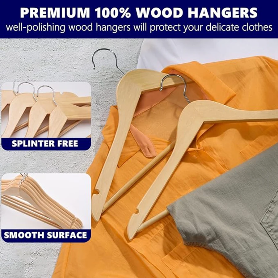 5PCS Wooden Hangers Non-marking Sun Racks Wooden Suit Clothes Hangers Suitable for Shirts Jackets Dresses Trousers Hotel Clothes