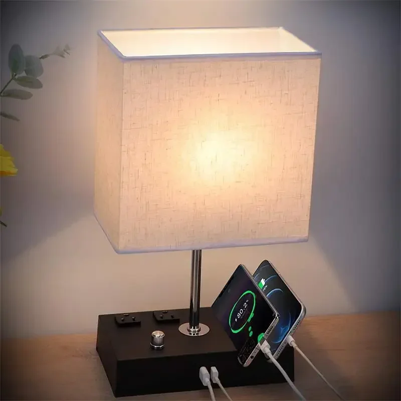 2026Desk Lamp Touch Three Gear Stepless Dimming Dual USB Port Simple Nordic Led Bedroom Bedside Lamp