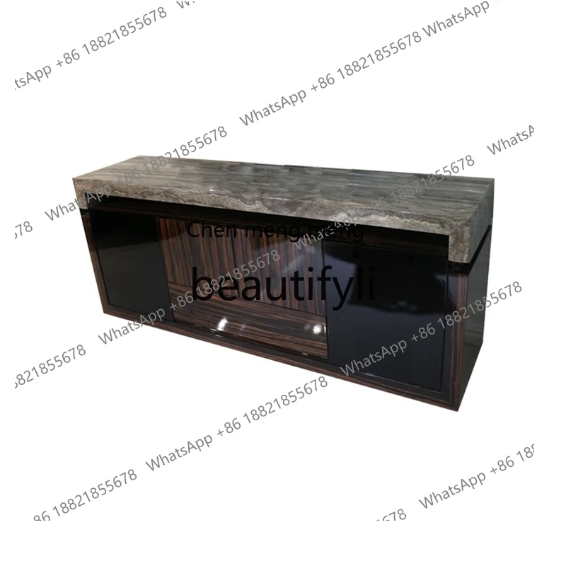 

Natural genuine gray cave stone marble side cabinet black sandalwood simple modern restaurant furniture H