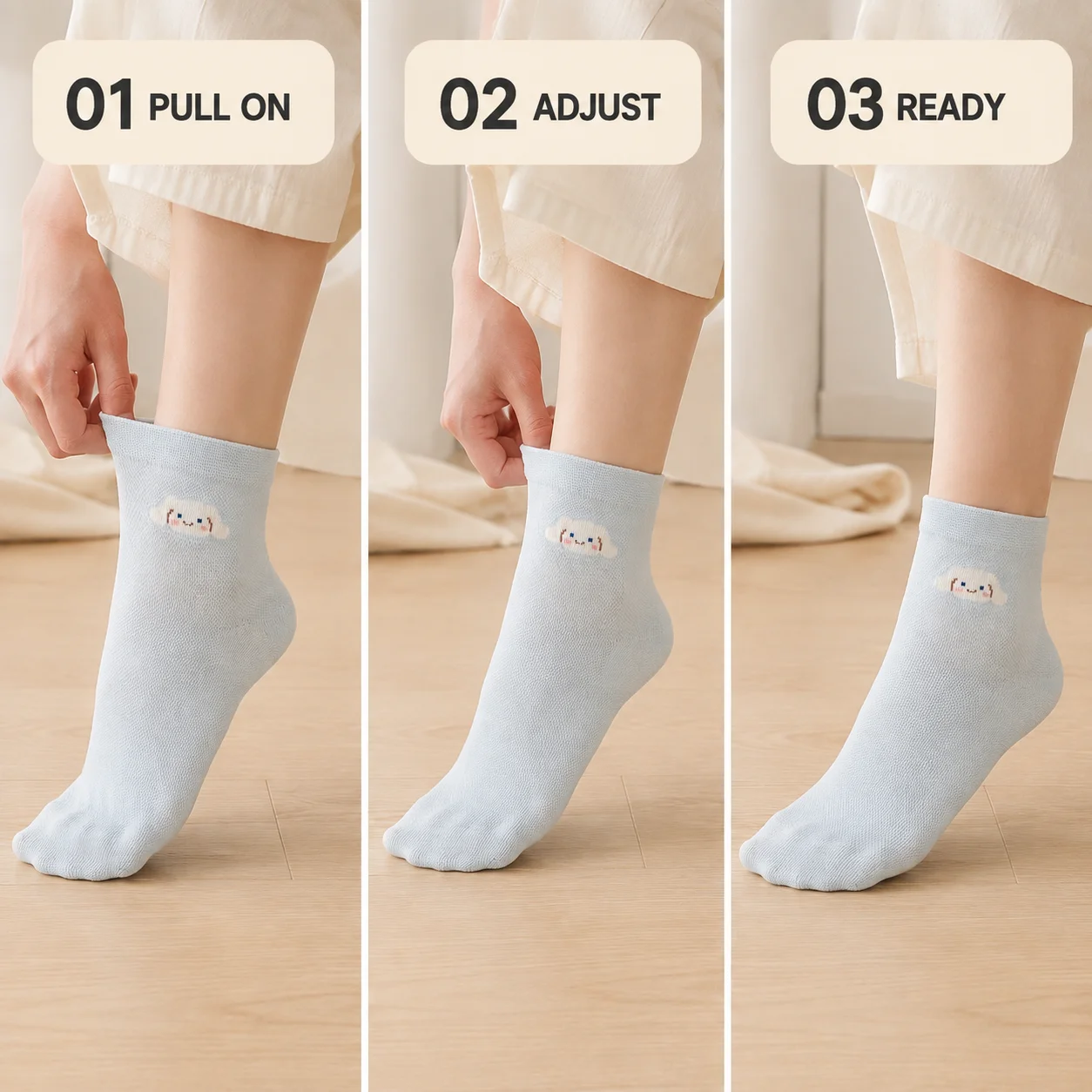 5Pairs Kids Girls Mid‑Calf Socks Cute Cartoon Embroidery Mesh Breathable Soft Elastic Children Daily Socks