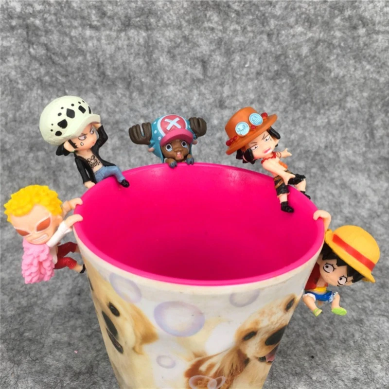 Japanese Anime One Piece Ace Chopper Luffy Law Doflamingo Cup Edge Figurine Pendant Doll Model Decoration Children Gifts