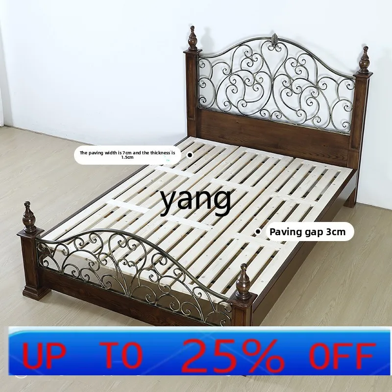 

LTT rural solid wood iron frame 1.5m 1.8m double bed