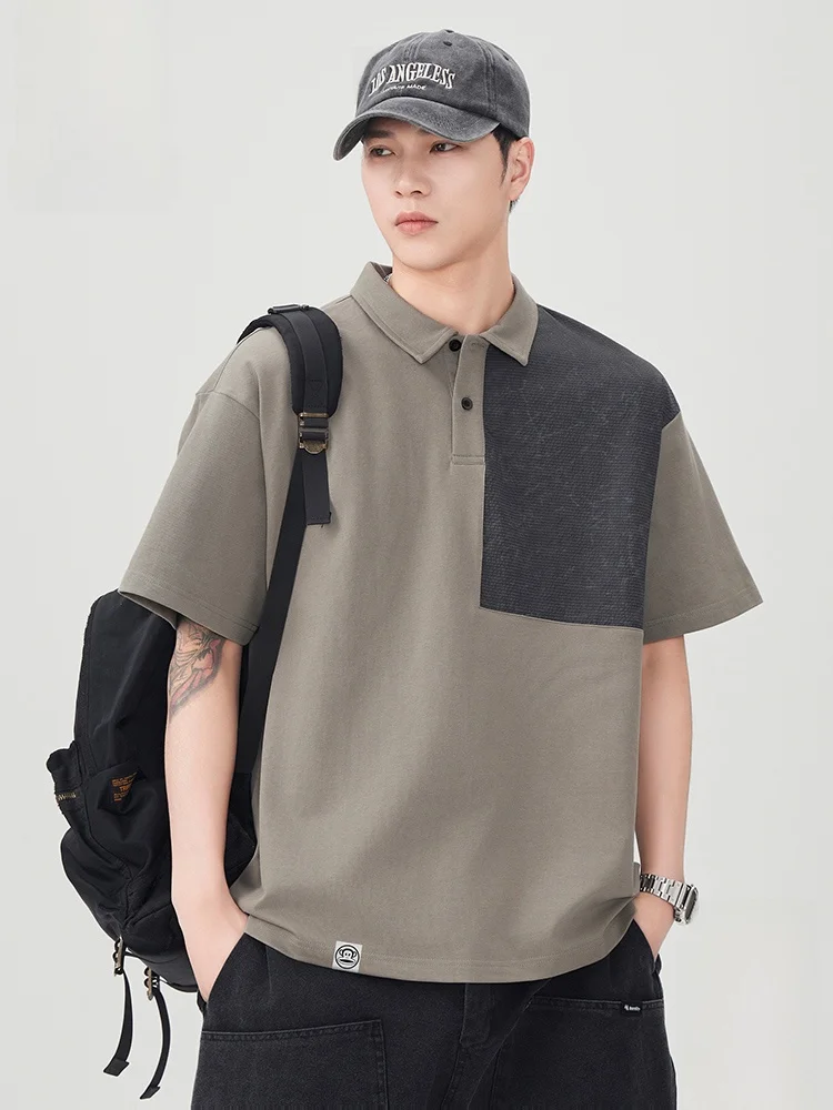 

Мужская летняя новая свободная повседневная футболка Monkey American Trendy Brand Color Block с коротким рукавом из хлопка и полиэстера