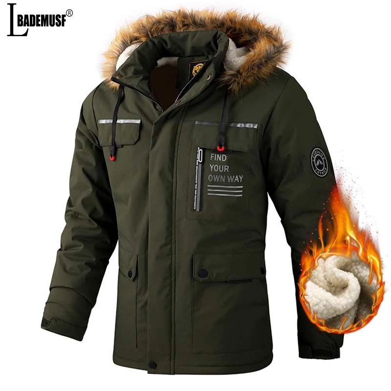 2022 Autumn Winter Fashion Casual Fleece Parka Men Warm Windproof Hood Parka Jacket Outwear Men Tactical Bomber Slim Parkas Men