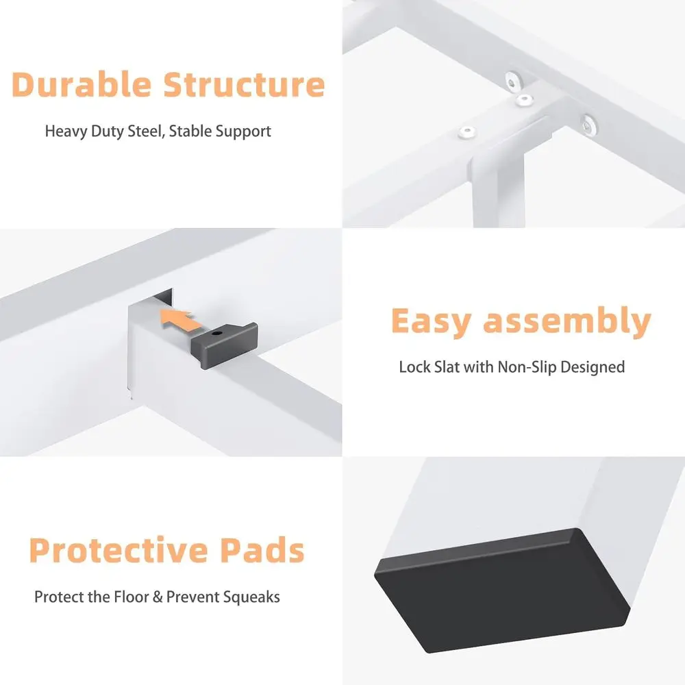 Full Bed Frame with Headboard Metal, Full Size, 11.2 Storage, No Box Spring, Easy Assembly, White