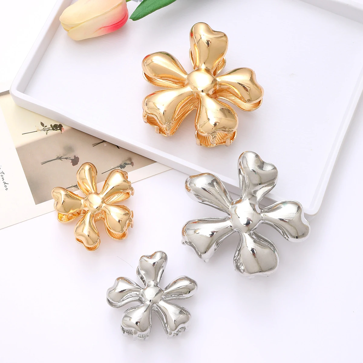 Metal Flower Grabber Clip ns Hot Sale Metal Retro Hair Shark Clip 2024 New Resort Style