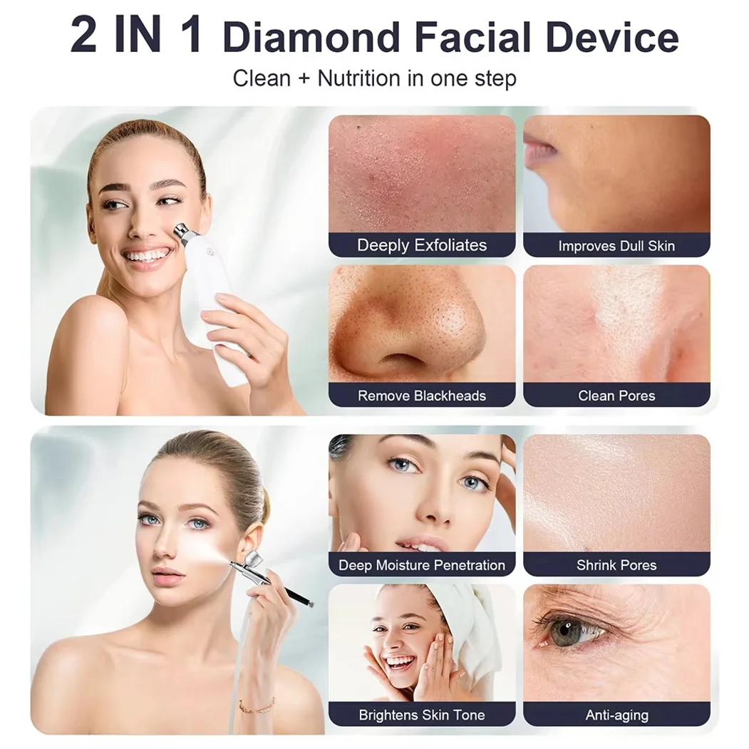 Portable Diamond Microdermabrasion Facial Peeling Machine Hydrating Airbrush Exfoliation Deep Cleaning Vacuum Blackhead Remover