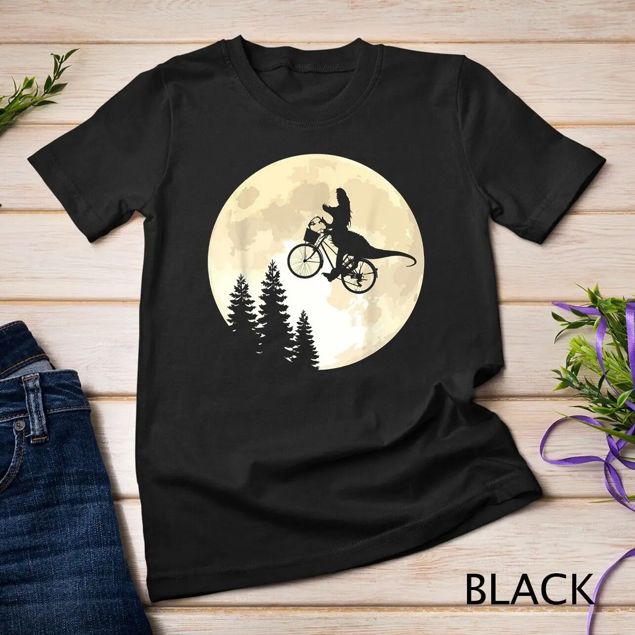 Funny T-Rex Cycling On A Bicycle to Moon T-Shirt Unisex T-shirt