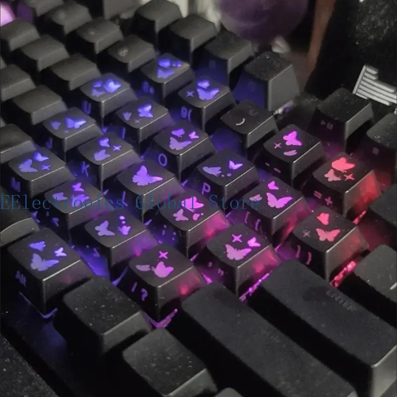 462B Butterfly Heart Pattern Translucent Keycaps 21Keys OEM Height for Enhances Backlight Visibilities in Low Light