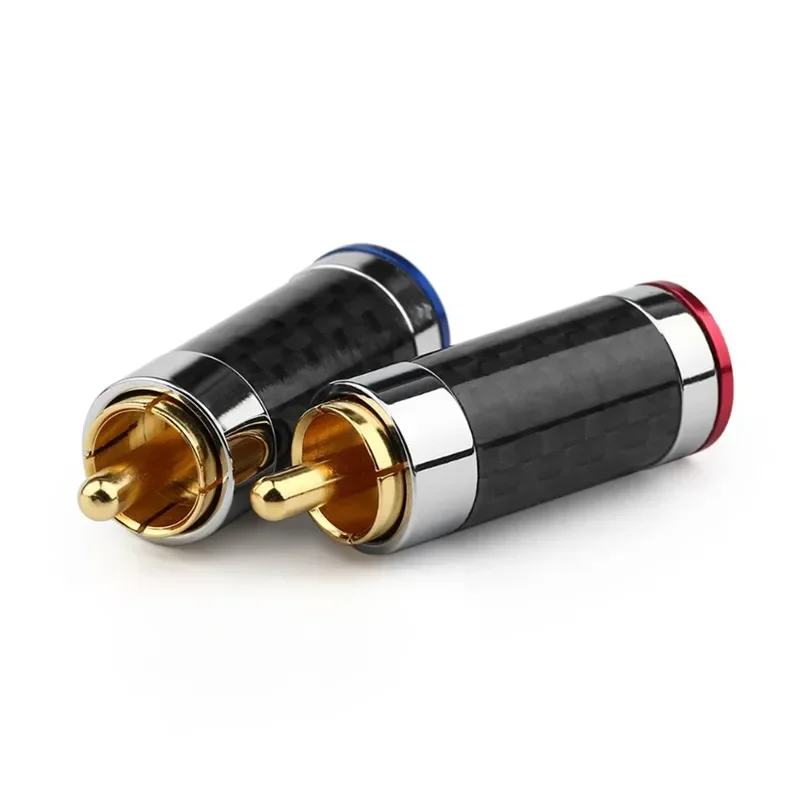 RCA Plug Connector Carbon Fiber Shell Audio Jack Gold Plated Copper Splice Adapter Solder Wire Connectors HiFi Speaker Male