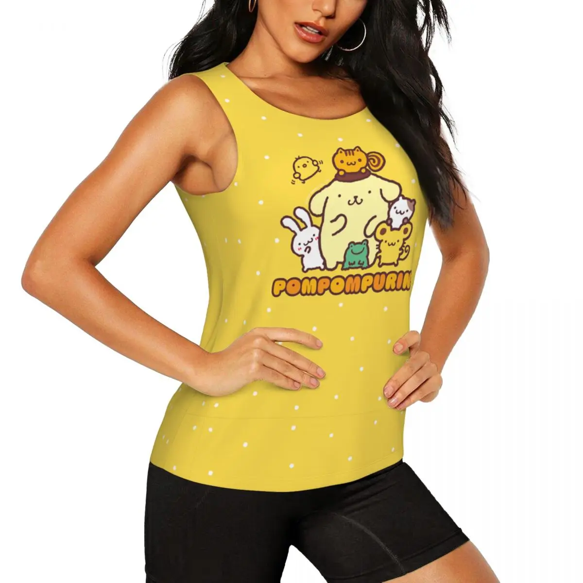 Custom Women's Pom Pom Purin Cute Lovely Workout Yoga Shirts Quick Dry Athletic Running Tank Tops