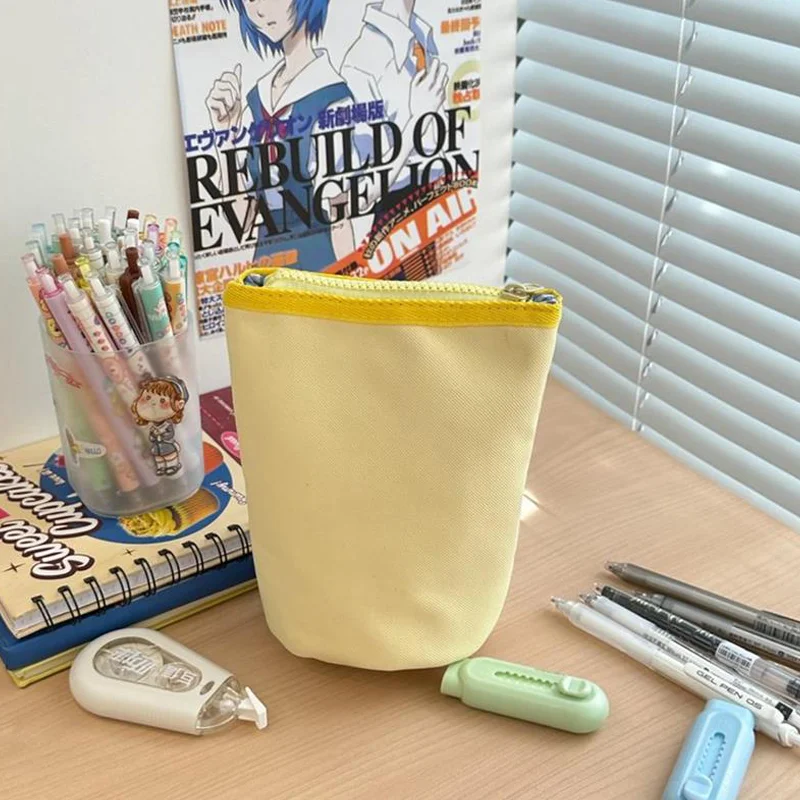 Estuche para lápices de galletas divertido y bonito, portalápices plegable, bolsa de cosméticos para niña, bolsa de almacenamiento portátil de gran capacidad, regalos de papelería para estudiantes