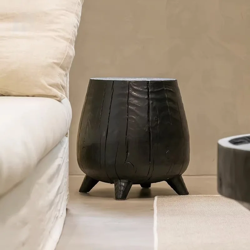 Wabi Sansan wind root carving tree stump black wooden pier coffee table sofa side few B & B personality bedside table solid wood