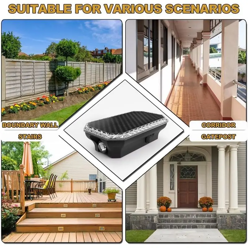 AS63-Solar Fence Lights 2PCS Outdoor 3-Color Temperature Wall Lighting With Dual Focused LED Up/Down Light For Backyard Patio Po