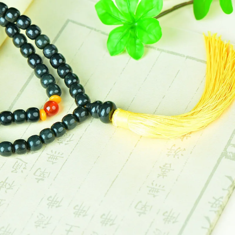 Xinjiang Hetian Gray Jade Old-Styled Bead Bulge Beads 108 Handheld Rosary Necklace