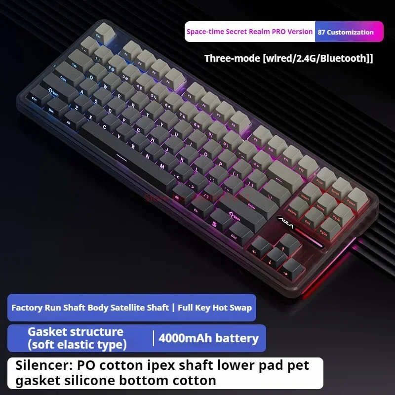 Imagem -04 - Tri-mode Teclado Mecânico do Jogo Bluetooth Estrutura de Junta Pbt Keycap Hot Pluggable Rgb Light 2.4g Novo Aula-f87