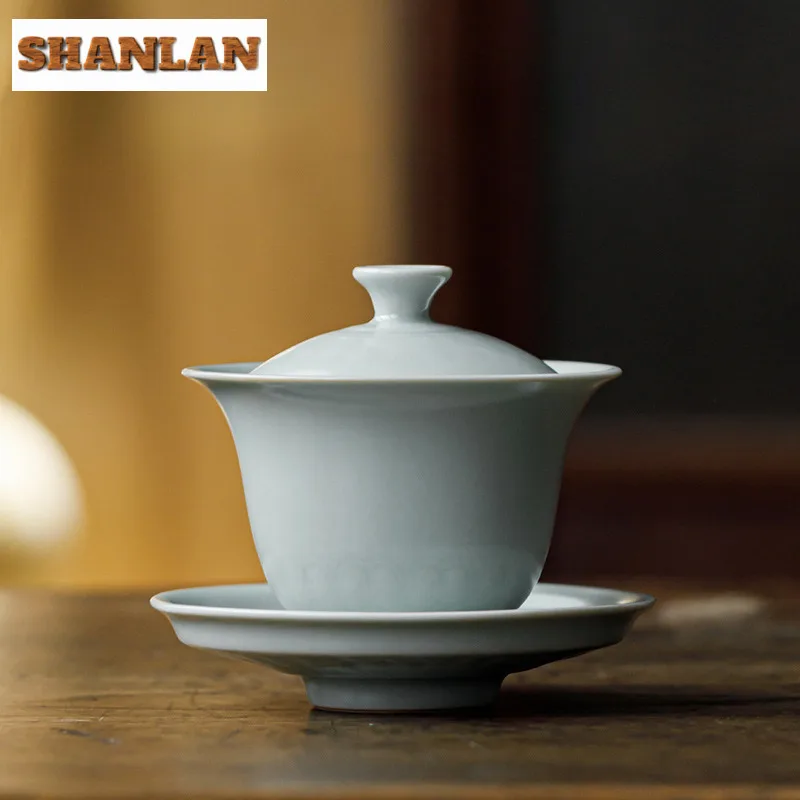 

100 мл высококачественная небесно-голубая печь Ru с тремя талантами Gaiwan Tea Tureen, чайная миска с крышкой, комплект для приготовления чая, миска для напитков, украшения