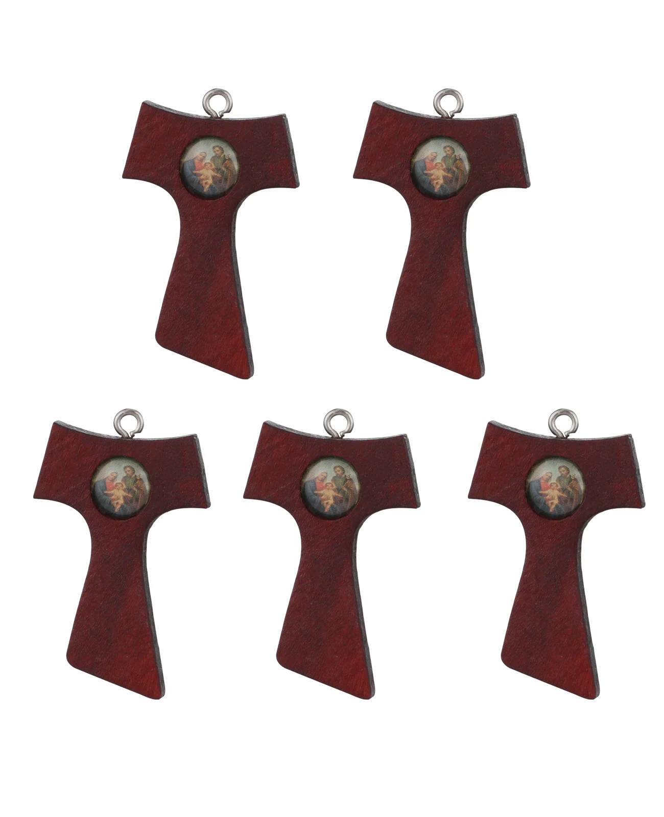 Diyalo 5pcs zufällige christliche Ikone Zentrum heilige Familie Kreuz Anhänger Holz Tau Kreuz Charms für DIY Herstellung Schmuck Zubehör