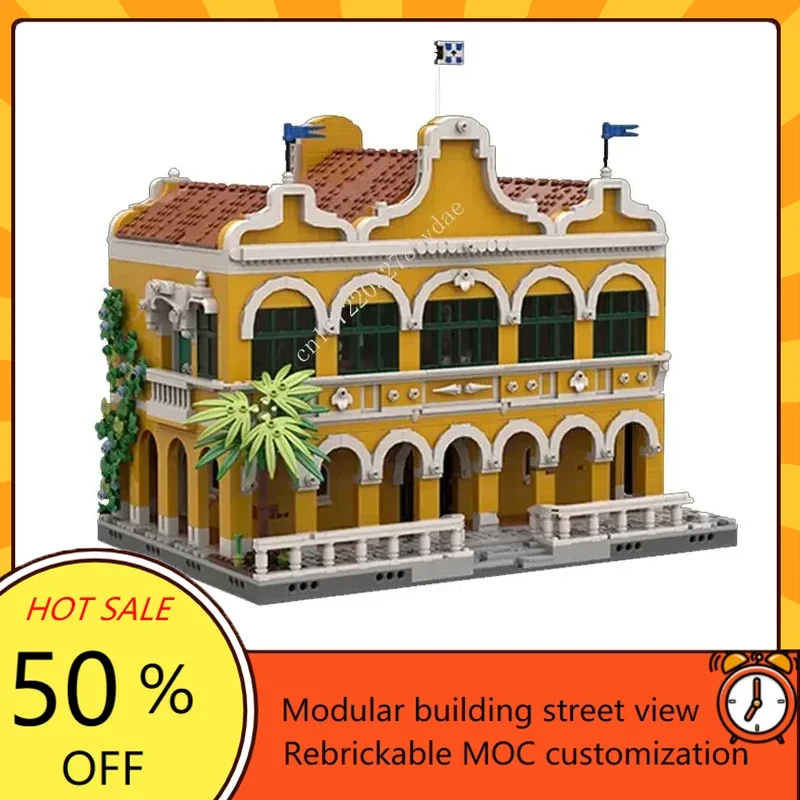 4838 Uds. MOC Modular casa de aduana ciudad vista a la calle modelo bloques de construcción tecnología ladrillos DIY montaje creativo juguetes regalos