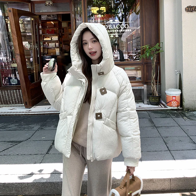 2025 Winter Women Fashion Square Button Hooded Parkas Texture Thicken Warm Parkas Jacket Korean Loose Casual Quilted Coat Woman