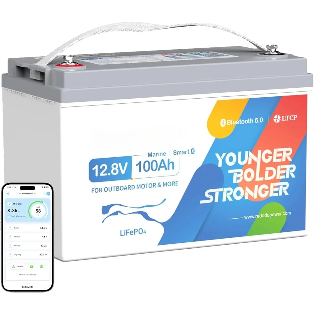 12V 100Ah LiFePO4 Battery Bluetooth, Group 31 Deep Cycle Lithium Battery, 5P5S, Latest 100A BMS, Max. 32kW, Up to 15000 Cycles