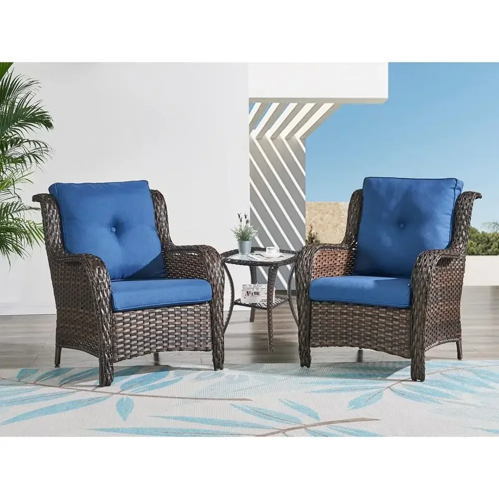 3-Piece Outdoor Bistro Set with Wicker Chairs and Glass Top Side Table
