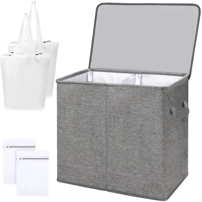 

Laundry Hamper with Lid & Removable Bags, Large Collapsible Laundry Basket for Bedroom Bathroom College