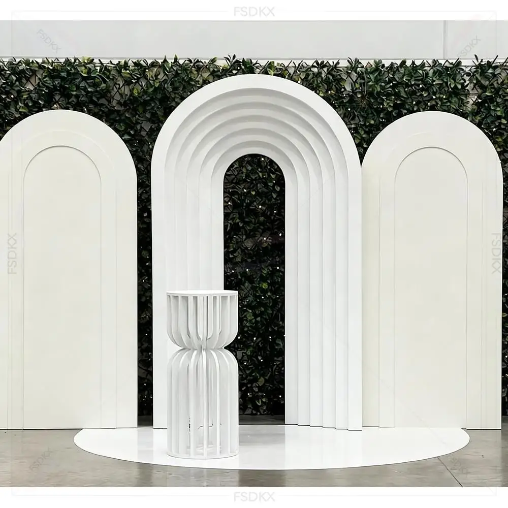 

FSDKX Luxury Top Quality White Ripple PVC Arch Backdrop Wedding Reception Backdrop Design for Party Banquet Reception